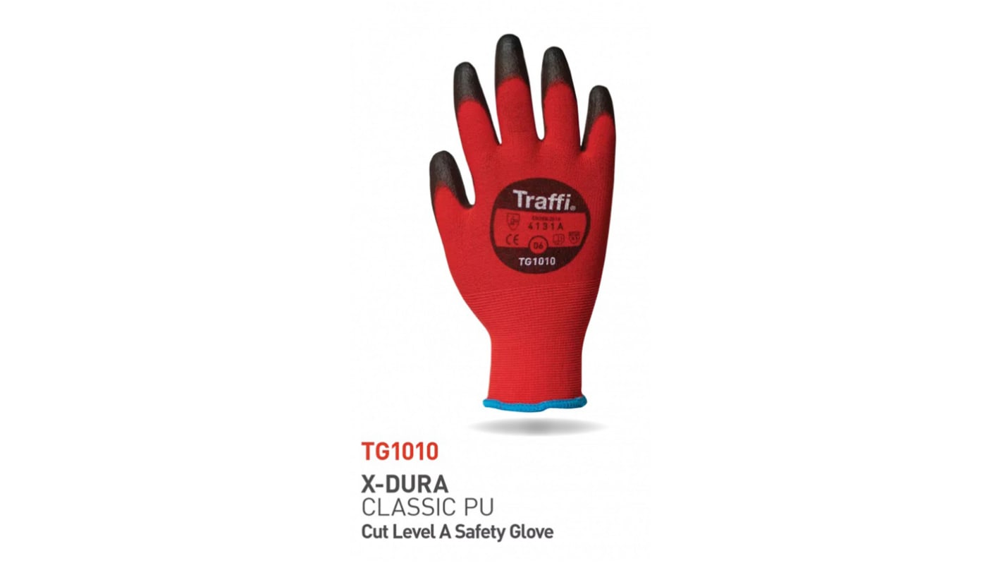 Traffi Black/Red Nylon Abrasion Resistant, Breathable, Cut Resistant, Dry Environment, General Purpose, Good Dexterity