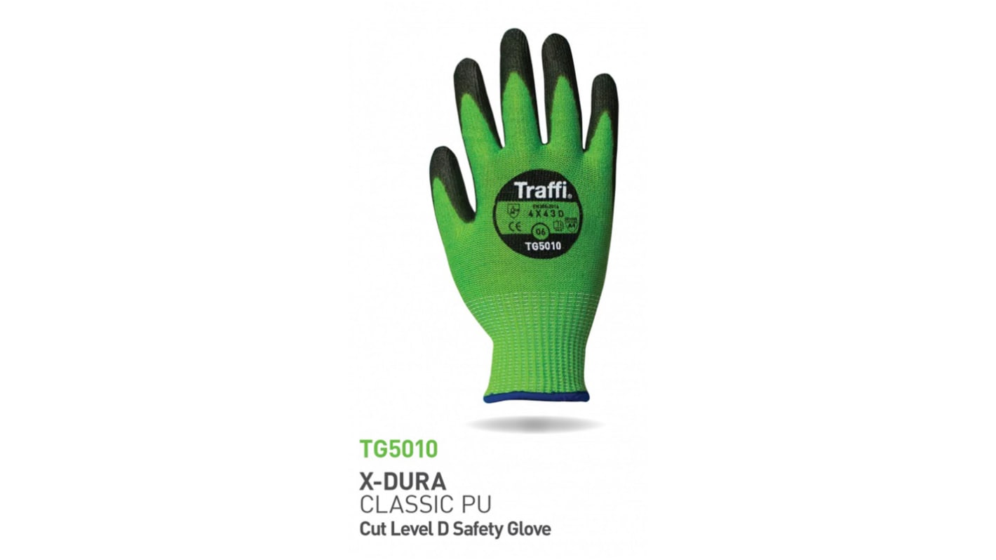 Traffi Black, Green Elastane, Glass Fibre, HPPE, Nylon, Polyester, Steel Abrasion Resistant, Breathable, Cut Resistant,