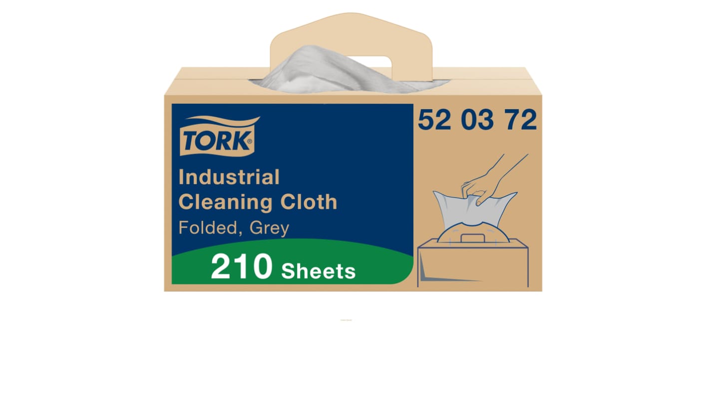 Tork Grey Non Woven Fabric Cloths for Industrial Cleaning, Box of 210, 415 x 355mm, Repeat Use