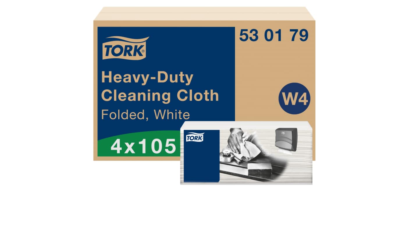 Tork White Non Woven Fabric Cloths for Industrial Cleaning, Box of 105, 415 x 355mm, Repeat Use