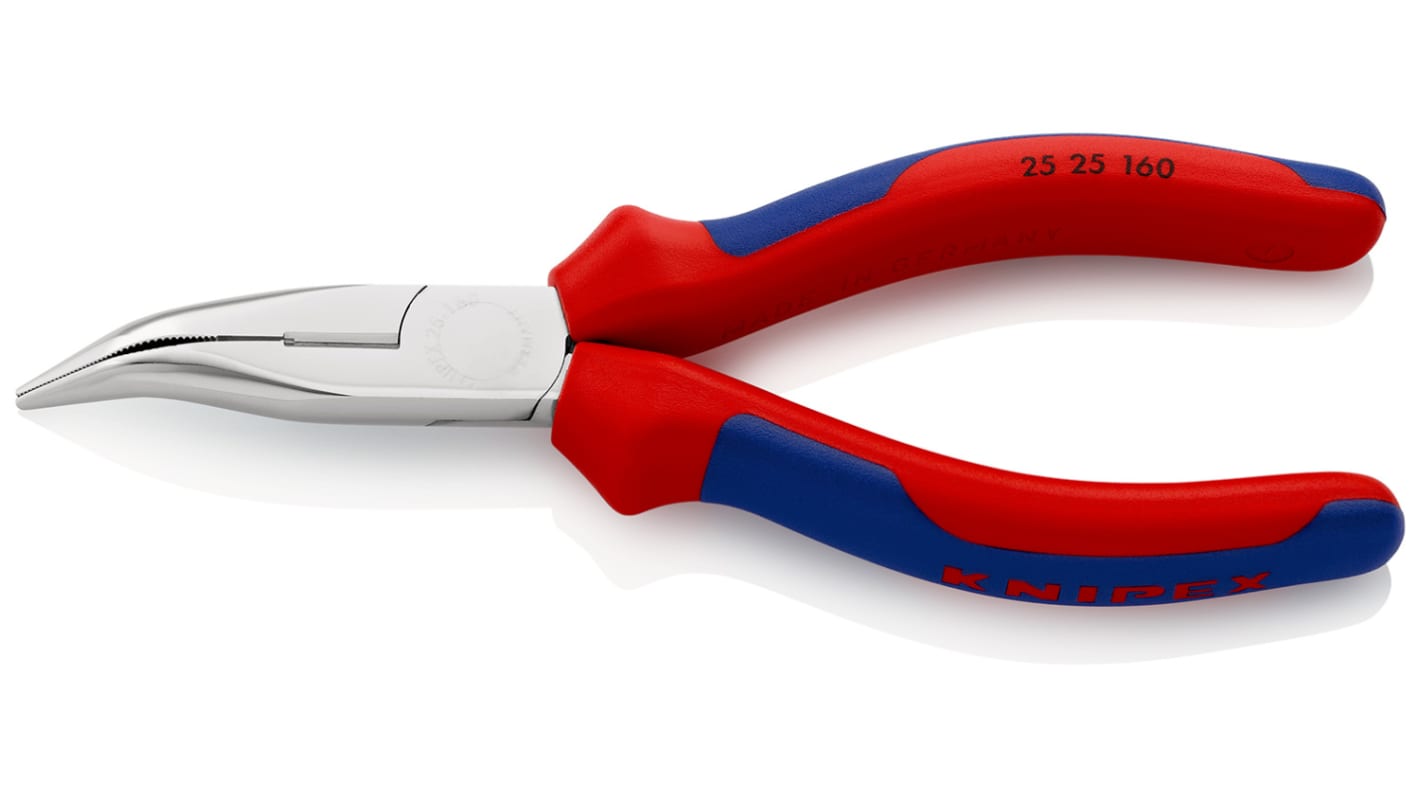 Knipex Long Nose Pliers, 160 mm Overall, Angled Tip, 50mm Jaw
