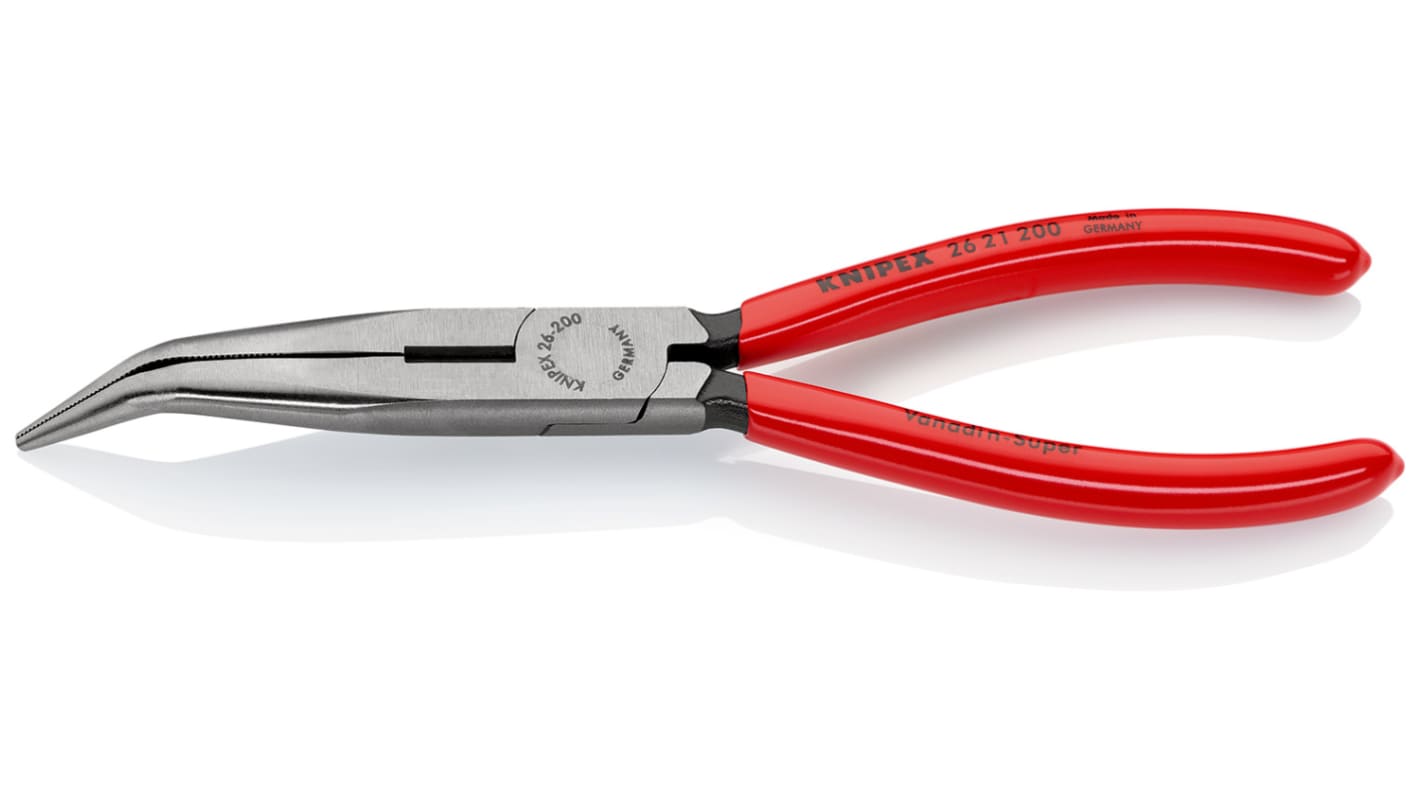 Knipex Long Nose Pliers, 200 mm Overall, Angled Tip, 73mm Jaw