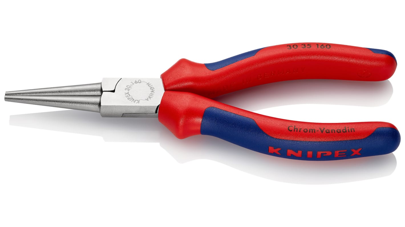 Knipex Long Nose Pliers, 160 mm Overall, Straight Tip, 41mm Jaw