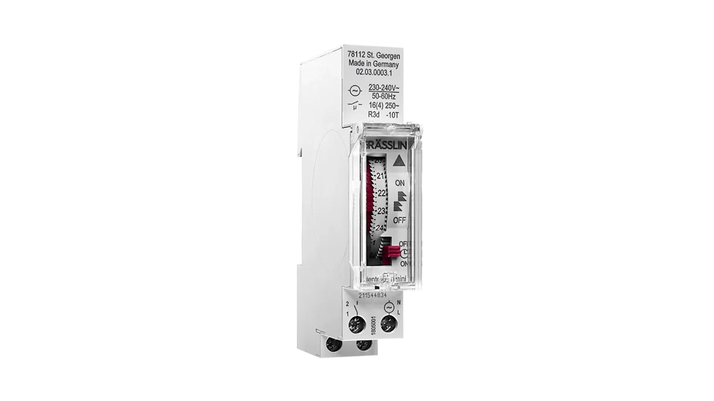 Temporizzatore per guida DIN Grasslin, 230 → 240 V c.a., 1 canale, Ore