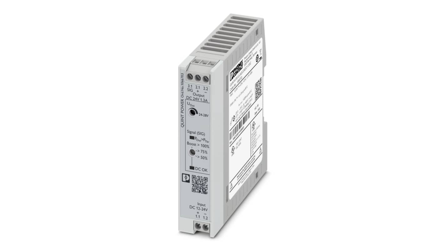 Phoenix Contact QUINT POWER DC-DC Converter, 24V dc/, 12 → 24 V dc Input, 30W, DIN Rail