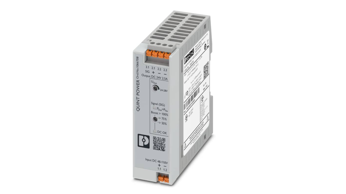 Phoenix Contact QUINT POWER DC-DC Converter, 24V dc/, 48 → 110 V dc Input, 60W, DIN Rail