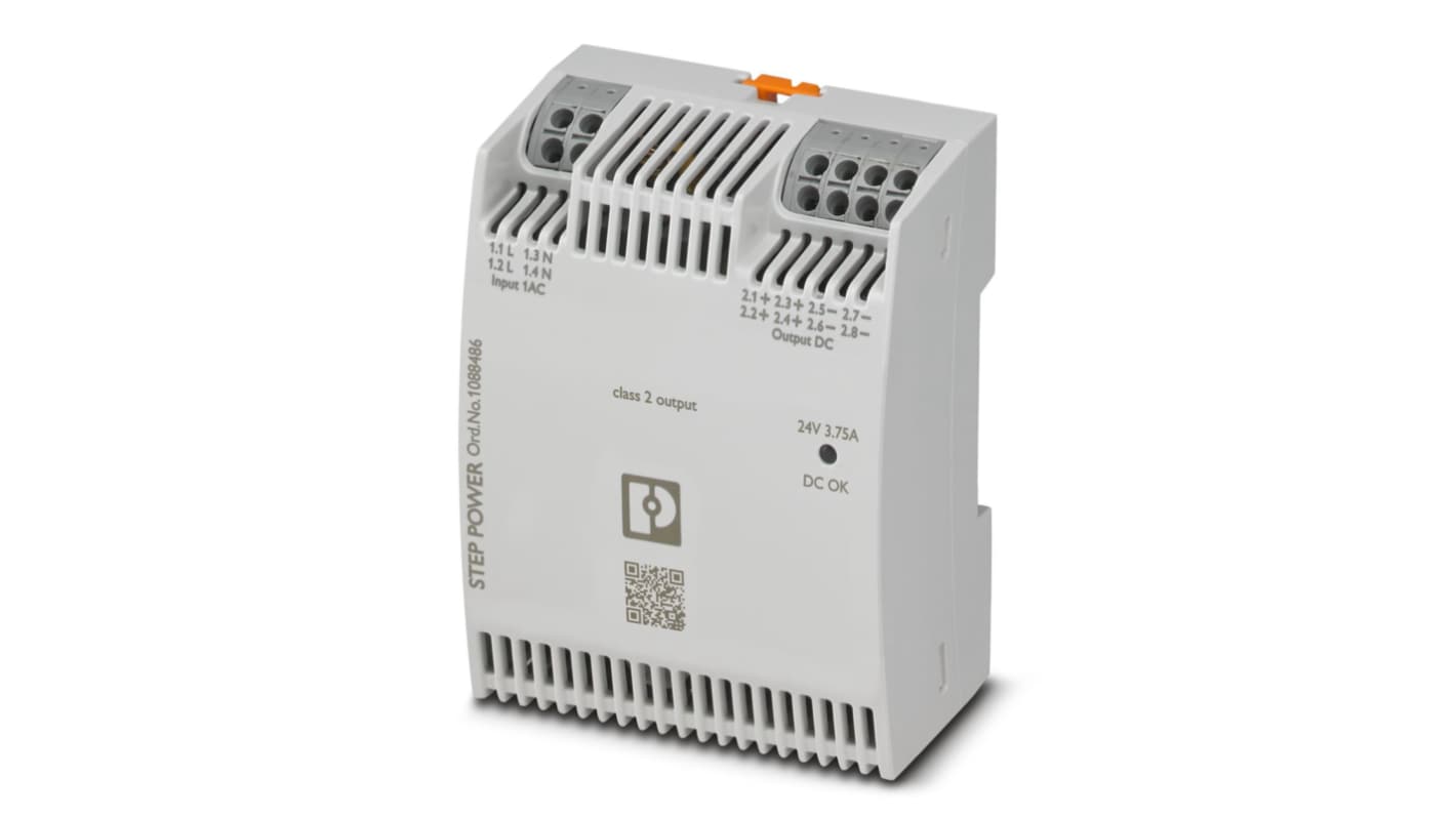 Fuente de alimentación de carril DIN Phoenix Contact, STEP3-PS/1AC/24DC/3.75/PT/FL 24V dc 3.75A