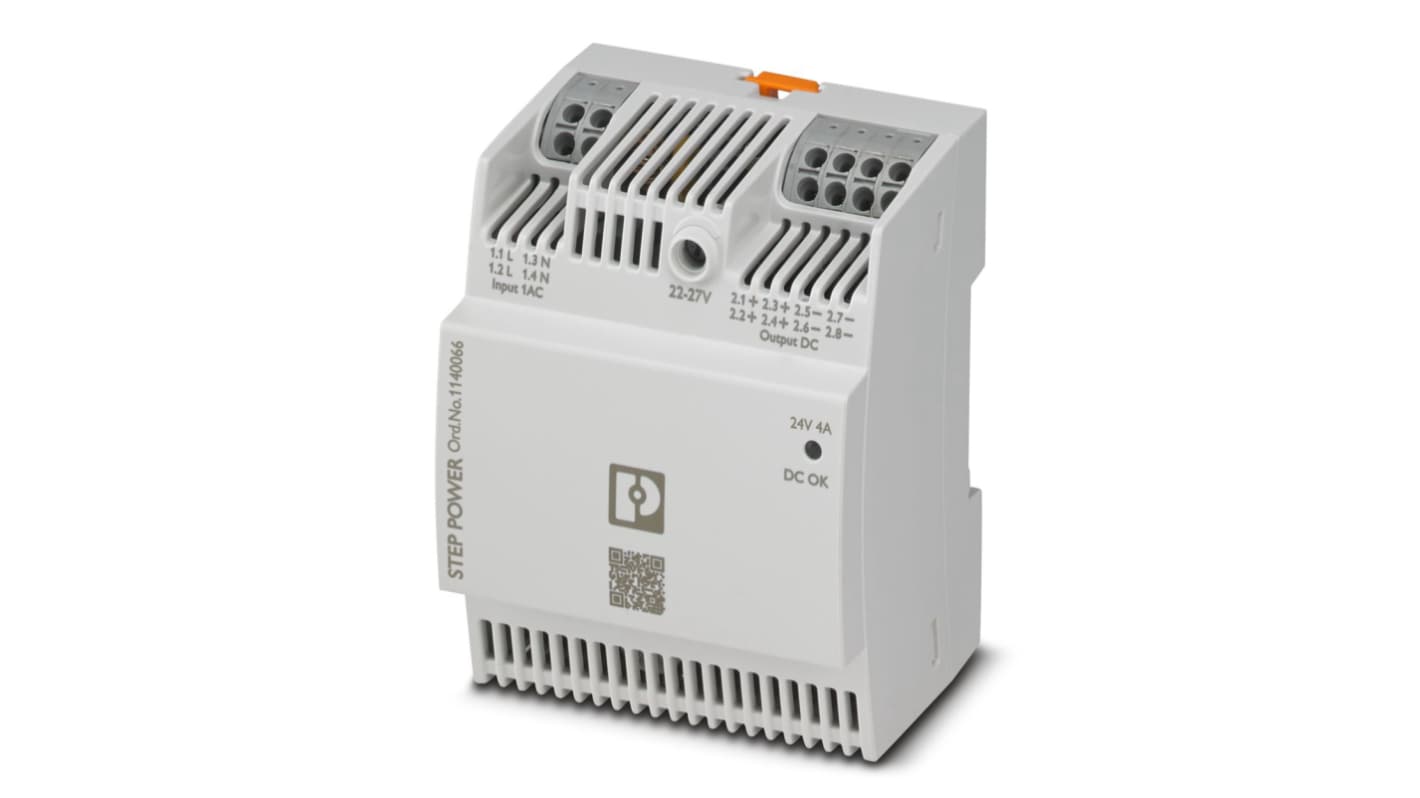 Alimentatore a montaggio su guida DIN Phoenix Contact, 24V cc, 4A, 100 → 240V ca
