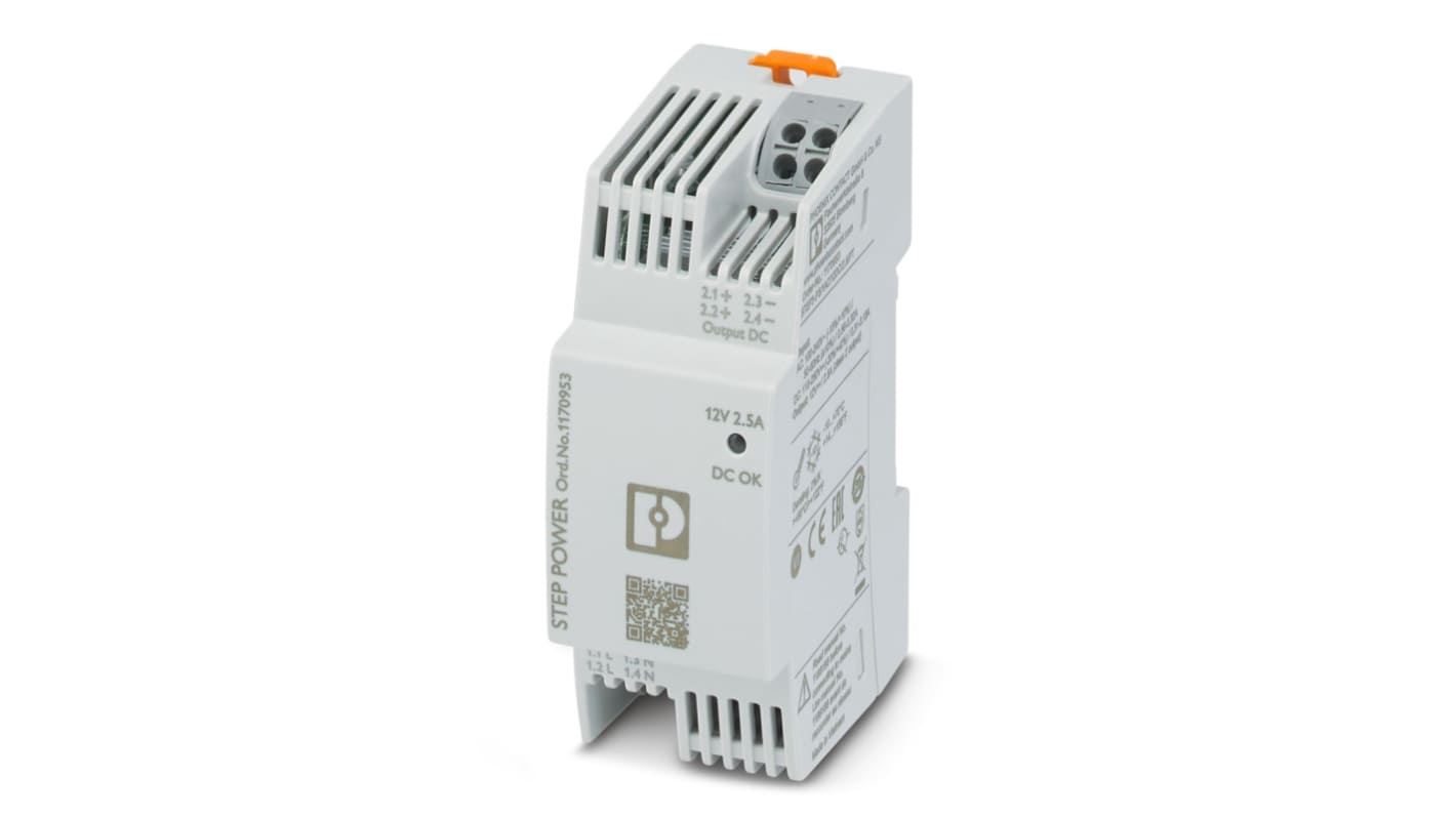 Phoenix Contact STEP POWER DINレール取付け用スイッチング電源 12V dc, 2.5A