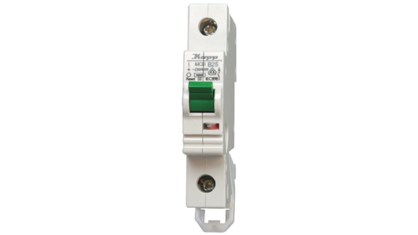 Kopp GREEN ELECTRIC MCB, 1P, 25A Curve B, 230 → 400V AC, 60V DC, 10 kA Breaking Capacity