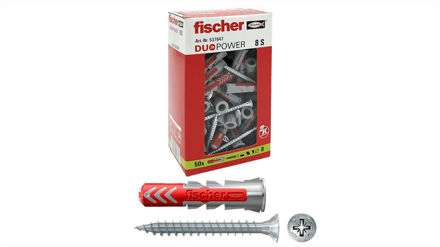 Tassello Fischer Fixings DUOPOWER 8 S, Ø fissaggio 8mm, L. 40mm