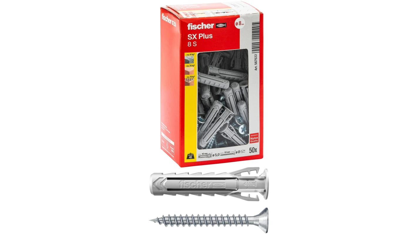 Tassello Fischer Fixings SX Plus 8x40 S in Nylon, Ø fissaggio 8mm, L. 40mm
