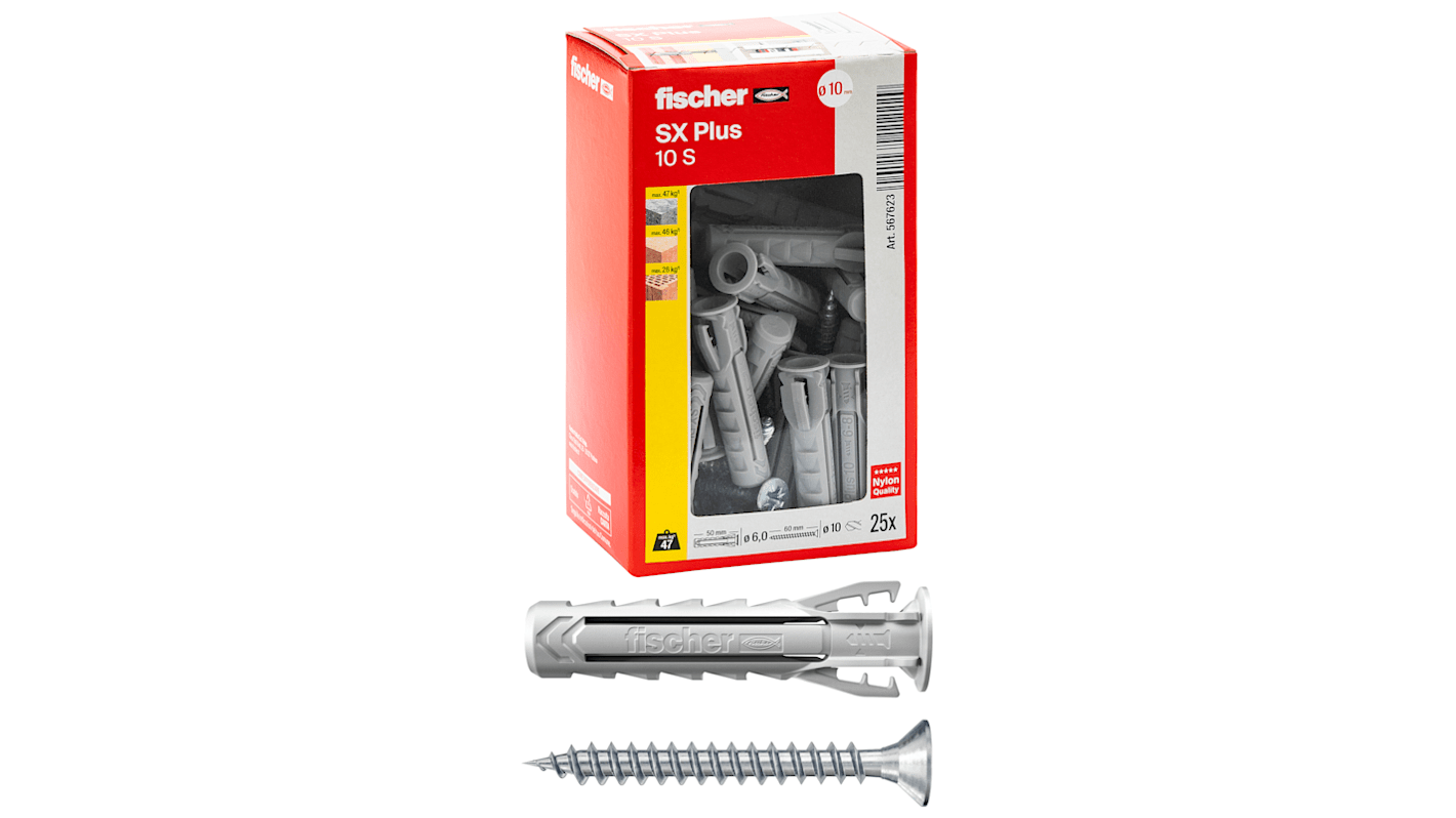 Tassello Fischer Fixings SX Plus con vite in Nylon, Ø fissaggio 10mm, L. 50mm
