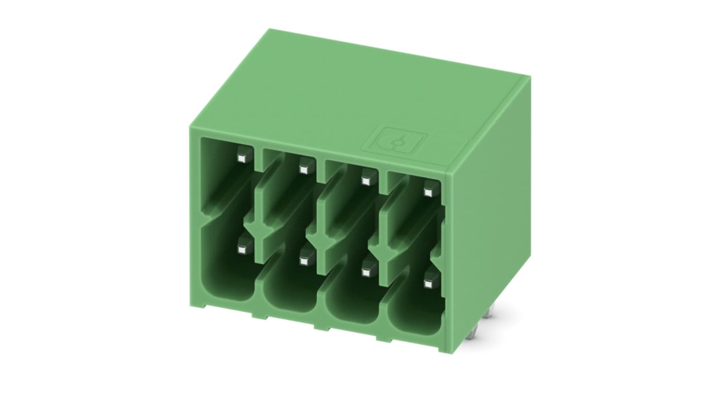 Phoenix Contact, 3.5mm Pitch, DMC, 4 Way, Right Angle, Pluggable Terminal Block, Header, Through Hole, Solder