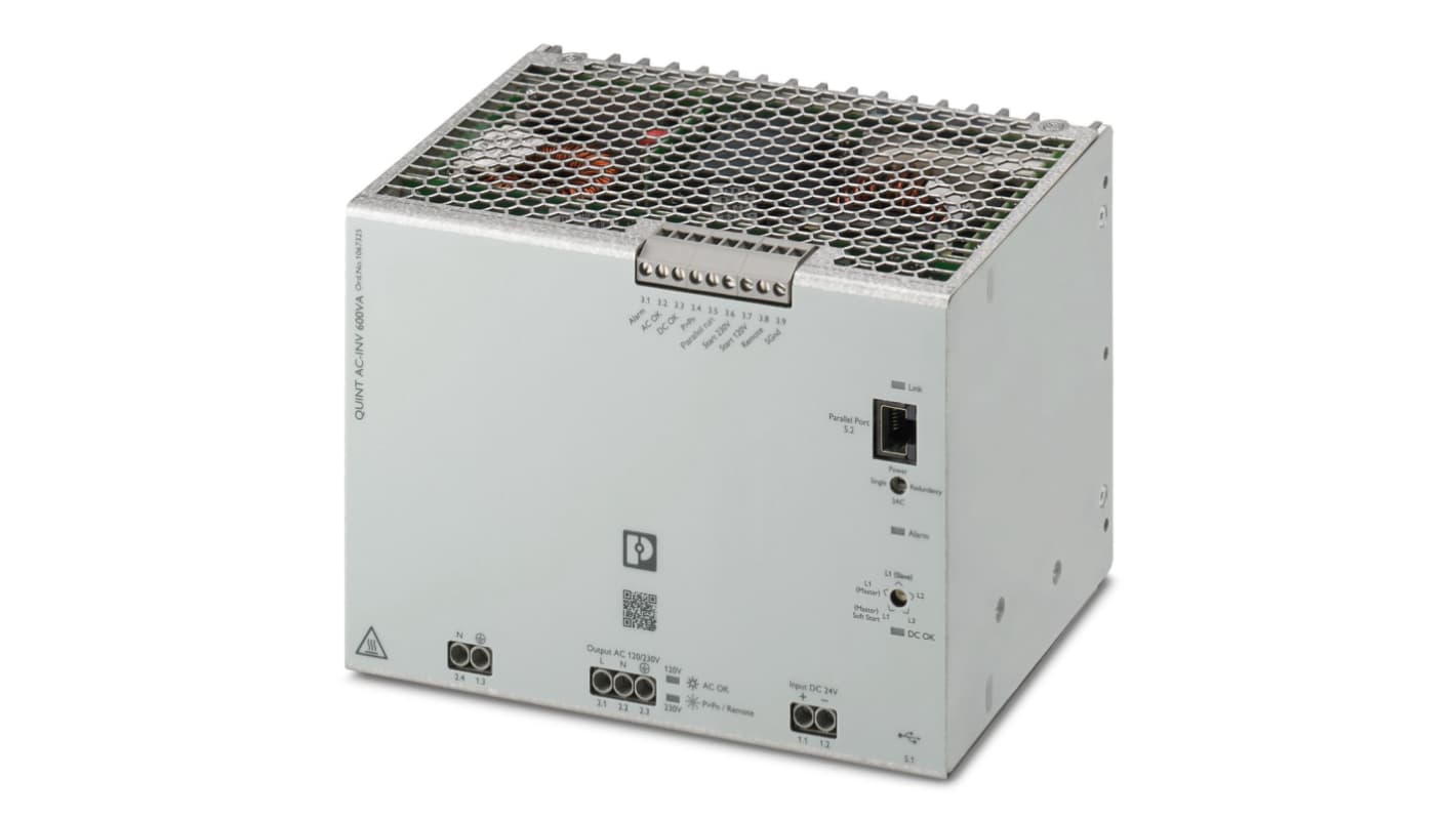 Phoenix Contact Pure Sine Wave 600VA Fixed Installation DC-AC Power Inverter, 24V dc Input, 120V ac Output