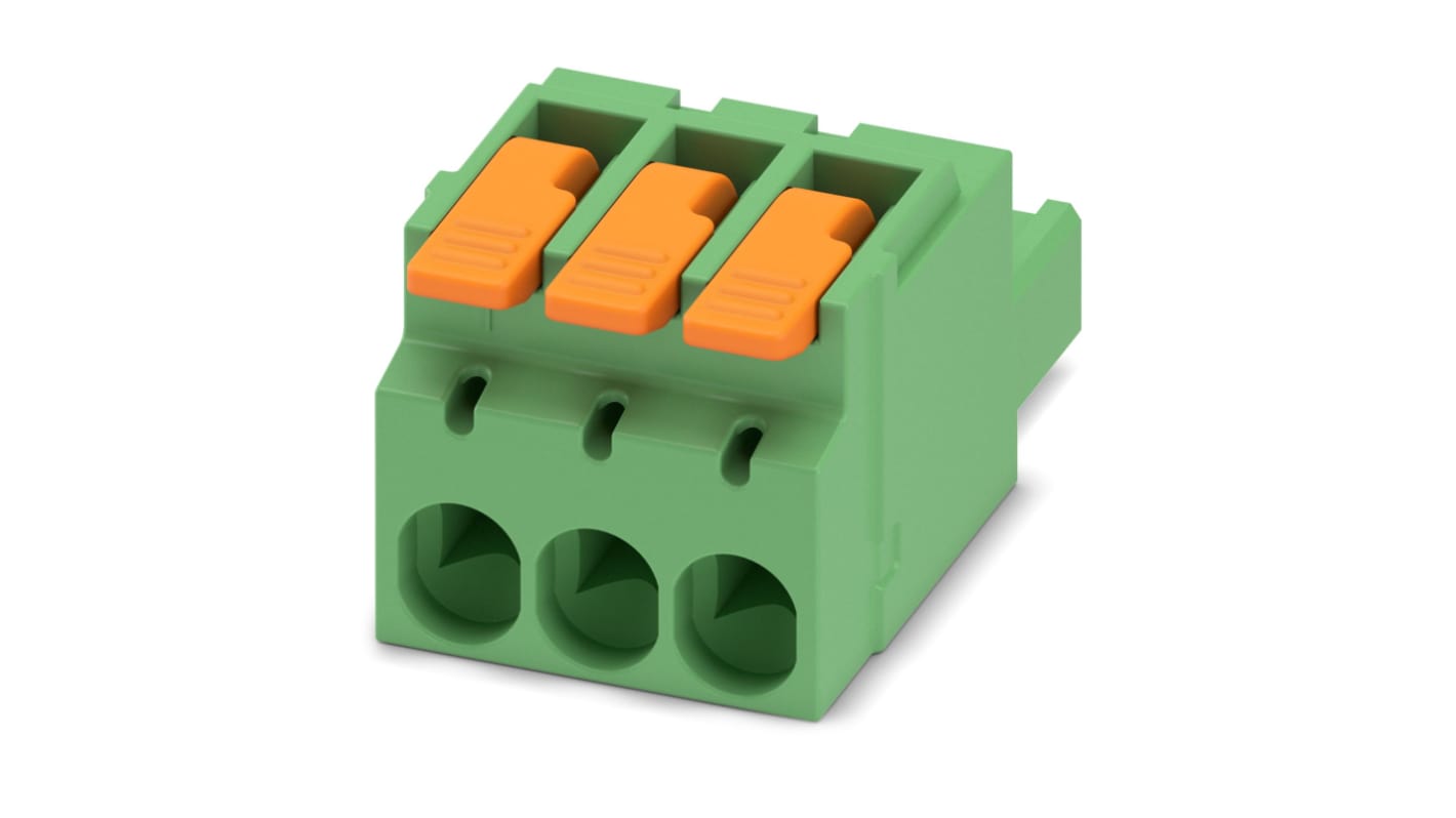 Phoenix Contact, 5.08mm Pitch, 3 Way, , Pluggable Terminal Block, Plug, Cable Mount, Push-In Termination, 1110582