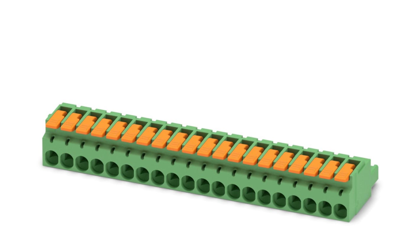 Phoenix Contact, 5.08mm Pitch, 20 Way, , Pluggable Terminal Block, Plug, Cable Mount, Push-In Termination, 1110606