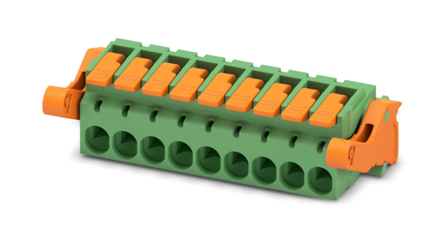 Phoenix Contact, 5.08mm Pitch, 9 Way, , Pluggable Terminal Block, Plug, Cable Mount, Push-In Termination, 1110614