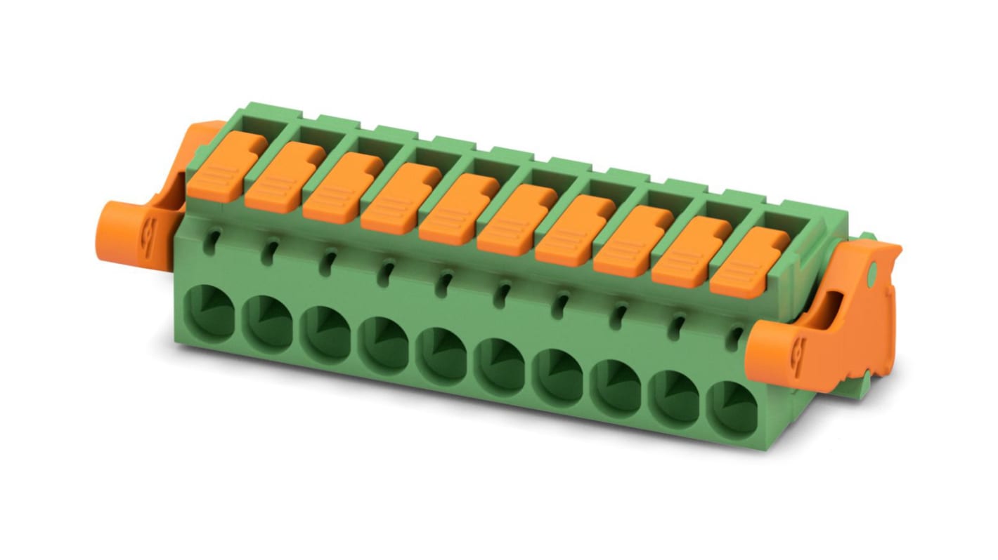 Phoenix Contact, 5.08mm Pitch, 10 Way, , Pluggable Terminal Block, Plug, Cable Mount, Push-In Termination, 1110615