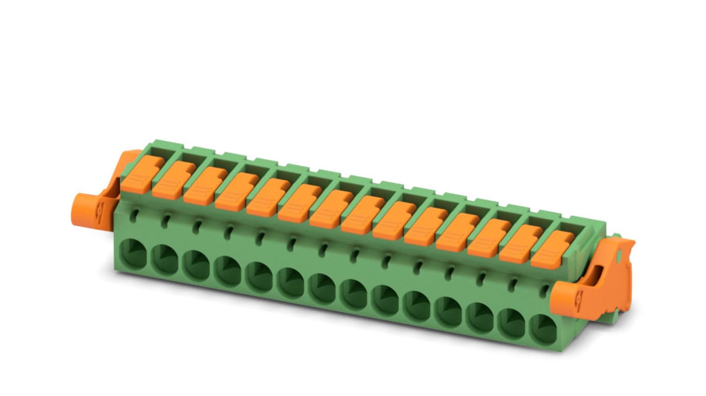 Phoenix Contact, 5.08mm Pitch, 14 Way, , Pluggable Terminal Block, Plug, Cable Mount, Push-In Termination, 1110620