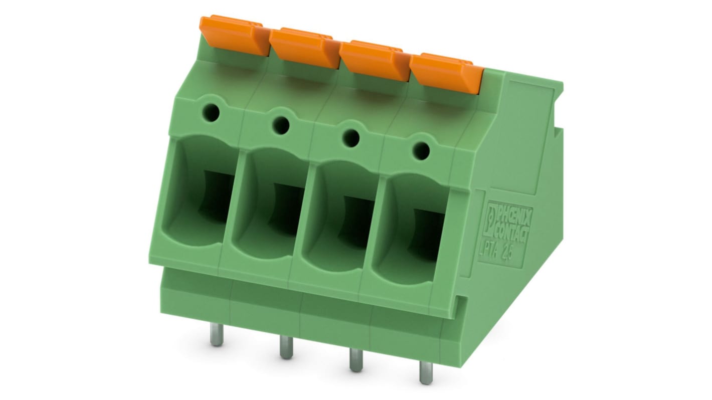 Phoenix Contact PCB Terminal Block, 4-Contact, 5mm Pitch, Through Hole Mount, 1-Row