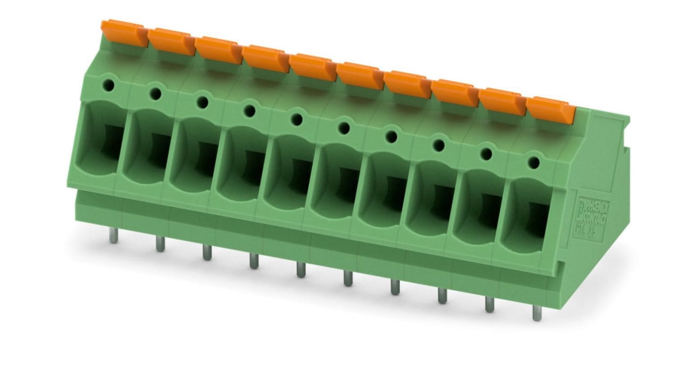 Phoenix Contact PCB Terminal Block, 10-Contact, 5mm Pitch, Through Hole Mount, 1-Row