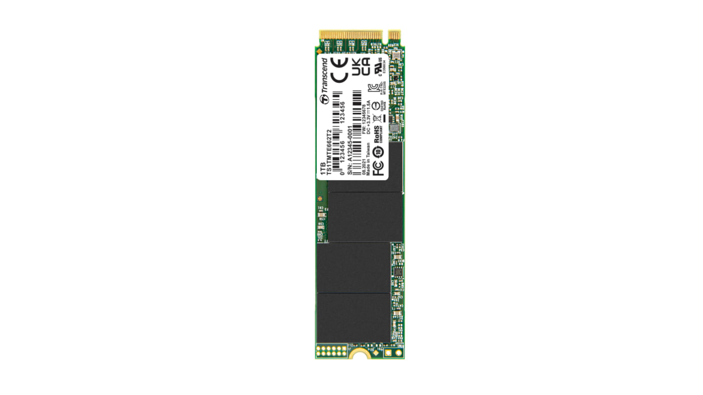 Transcend MTE662T2, M.2 Intern HDD-Festplatte NVMe PCIe Gen 3 x 4, TLC, 1,024 TB, Intern, SSD