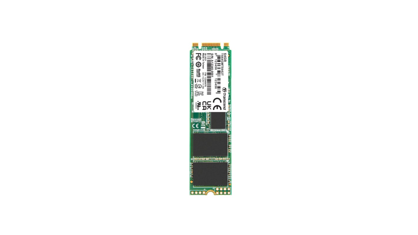 Transcend MTS952T-I, M.2 Intern HDD-Festplatte SATA III Industrieausführung, TLC, 64 GB, SSD