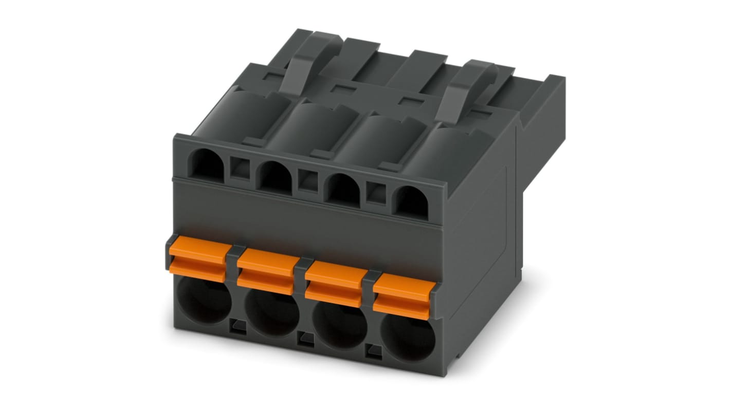 Phoenix Contact, 5mm Pitch, 5/ 4-ST BK, FKCT 2, 4 Way, Pluggable Terminal Block, Plug, Through Hole, 1965830