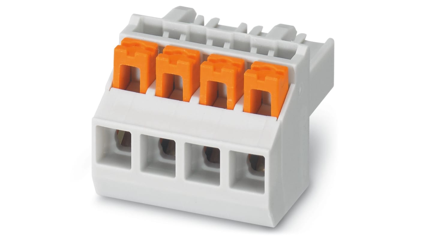 Phoenix Contact 5/ 4-ST KMGY, PSPT 2 Series PCB Connector, 4-Contact, 5mm Pitch, Through Hole Mount, 1-Row