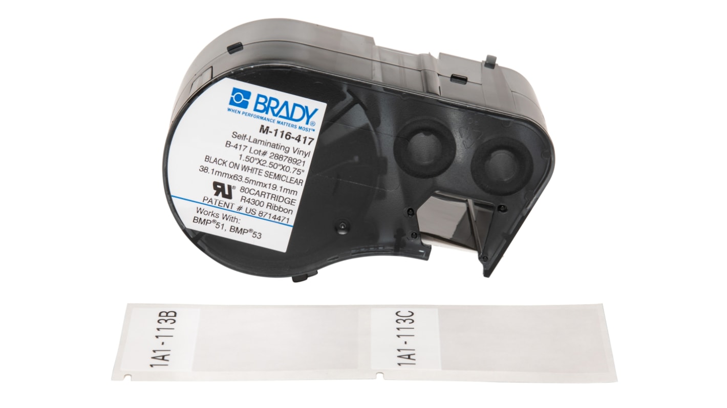 Brady B-417 Black on Transparent/White Label, 38.1 mm Width