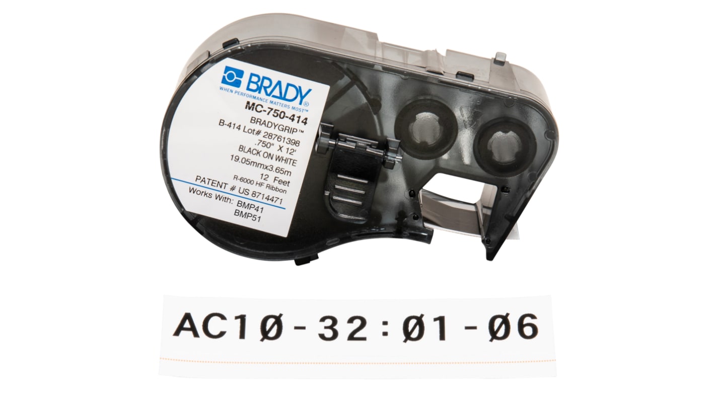 Brady B-414 BradyGrip Etikett Schwarz für BMP41 Label Printer, BMP51 Label Printer auf Weiß