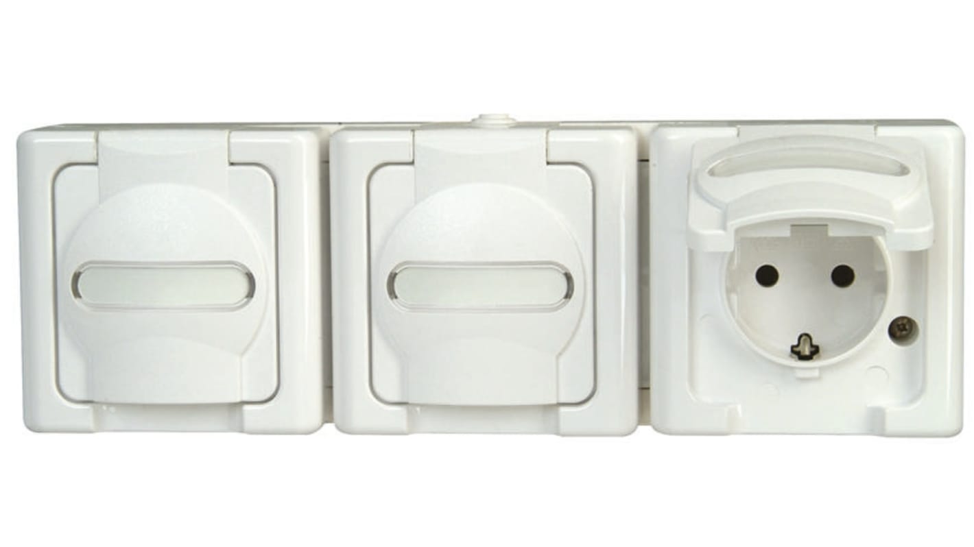 Prise électrique Kopp triple, Montage en saillie, Type F - Schuko allemand, Extérieur, IP44