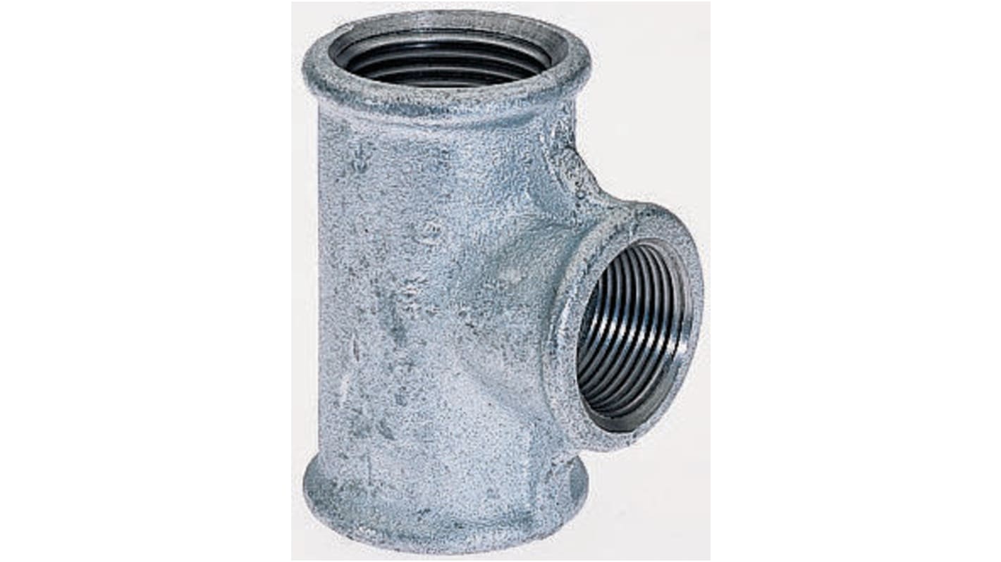 George Fischer Galvanised Malleable Iron Fitting Reducing & Increasing Tee, Female BSPP 1/2in to Female BSPP 1/2in to