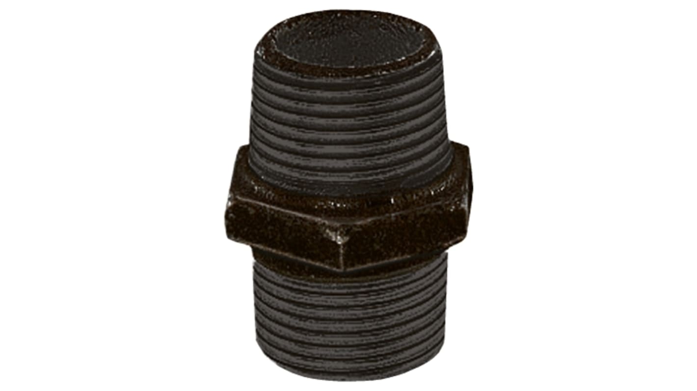 Georg Fischer Black Oxide Malleable Iron Fitting Hexagon Nipple, Male BSPT 3/8in to Male BSPT 3/8in