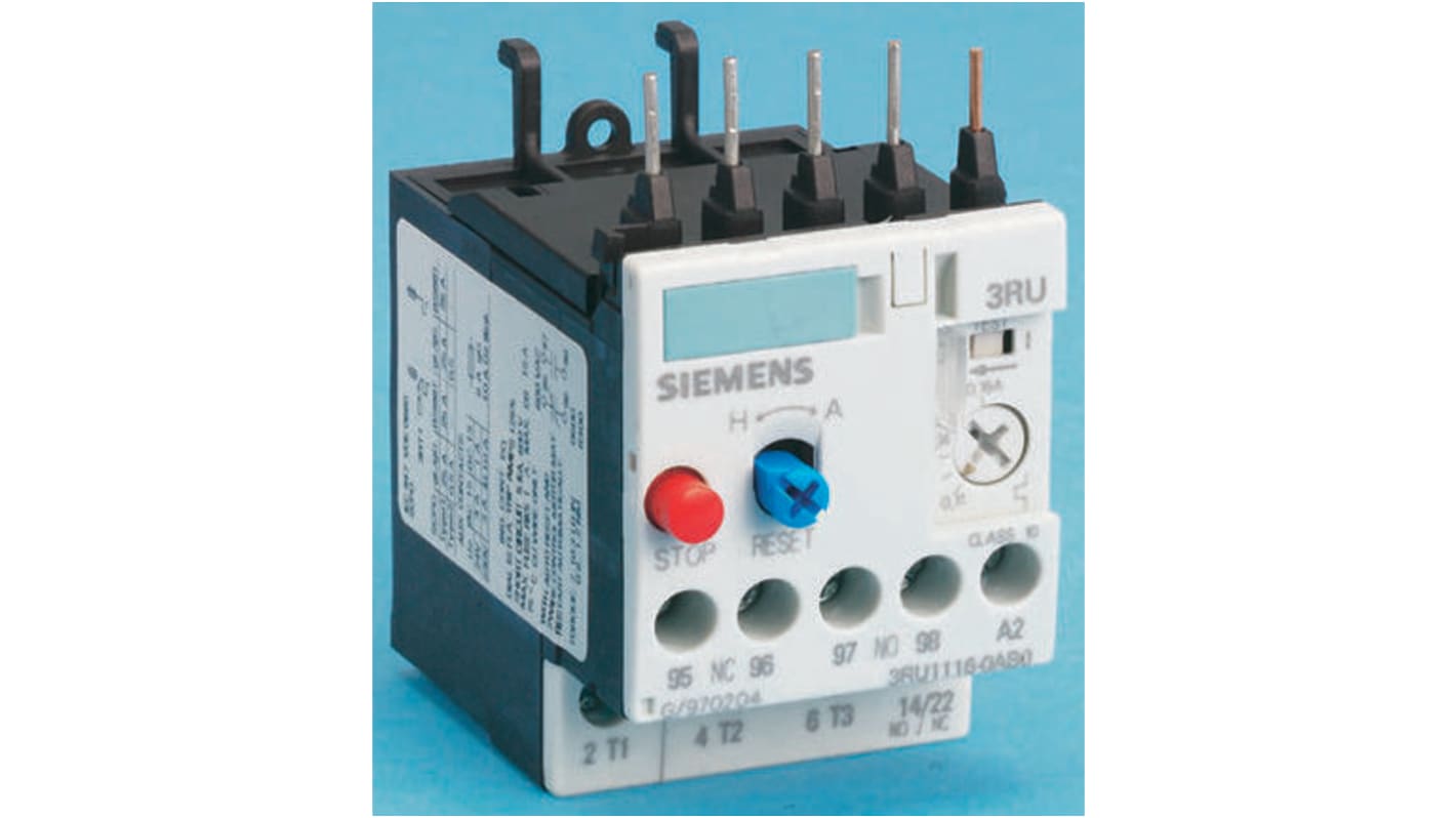 Siemens 3RU Overload Relay 1NO + 1NC, 0.7 → 1 A F.L.C, 1 A Contact Rating, 0.25 kW, 3P, Sirius Classic