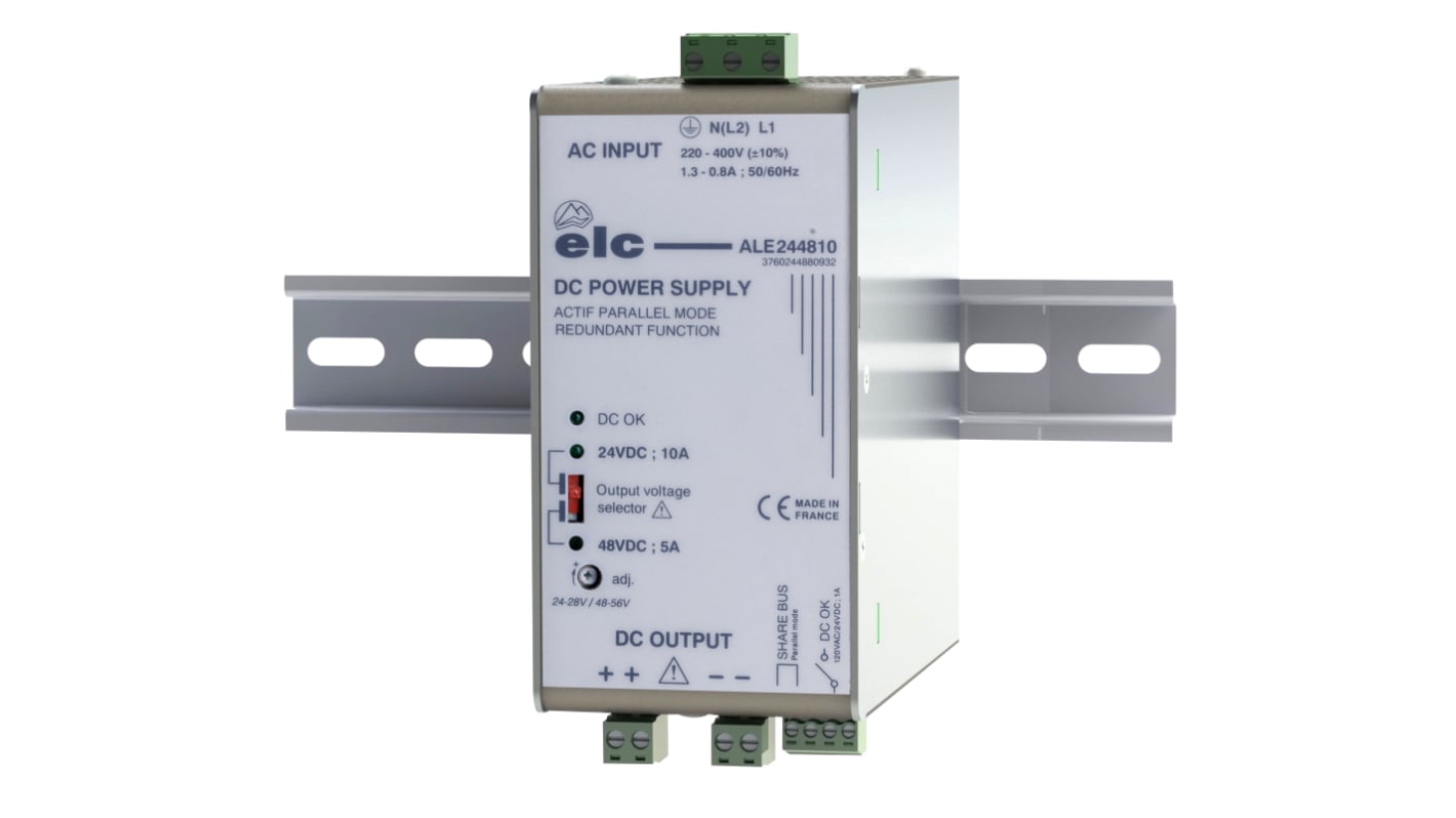 ELC ALE Linear Power Supply DIN Rail Power Supply, 230V → 440V ac ac Input, 24 → 48V dc dc Output, 10A Output, 240W