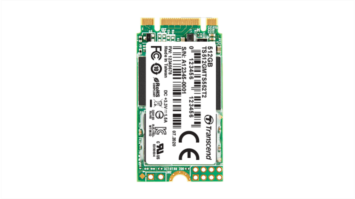 Transcend MTS552T2-I, M.2 Intern SSD-Laufwerk SATA III Industrieausführung, 3D, 128 GB, SSD