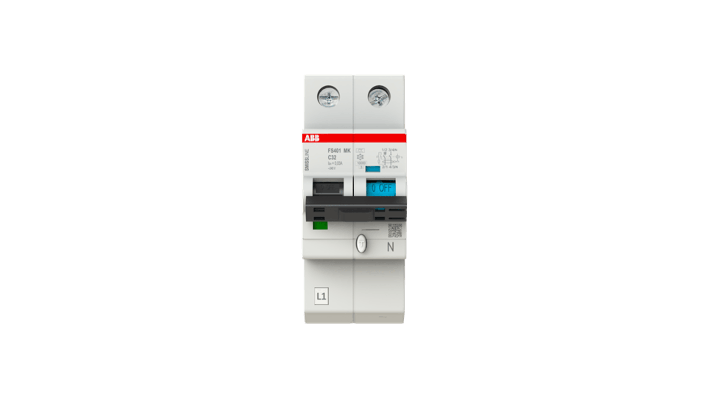 ABB RCCB, 32A, 2 Pole, 30mA, Type C, 240V ac