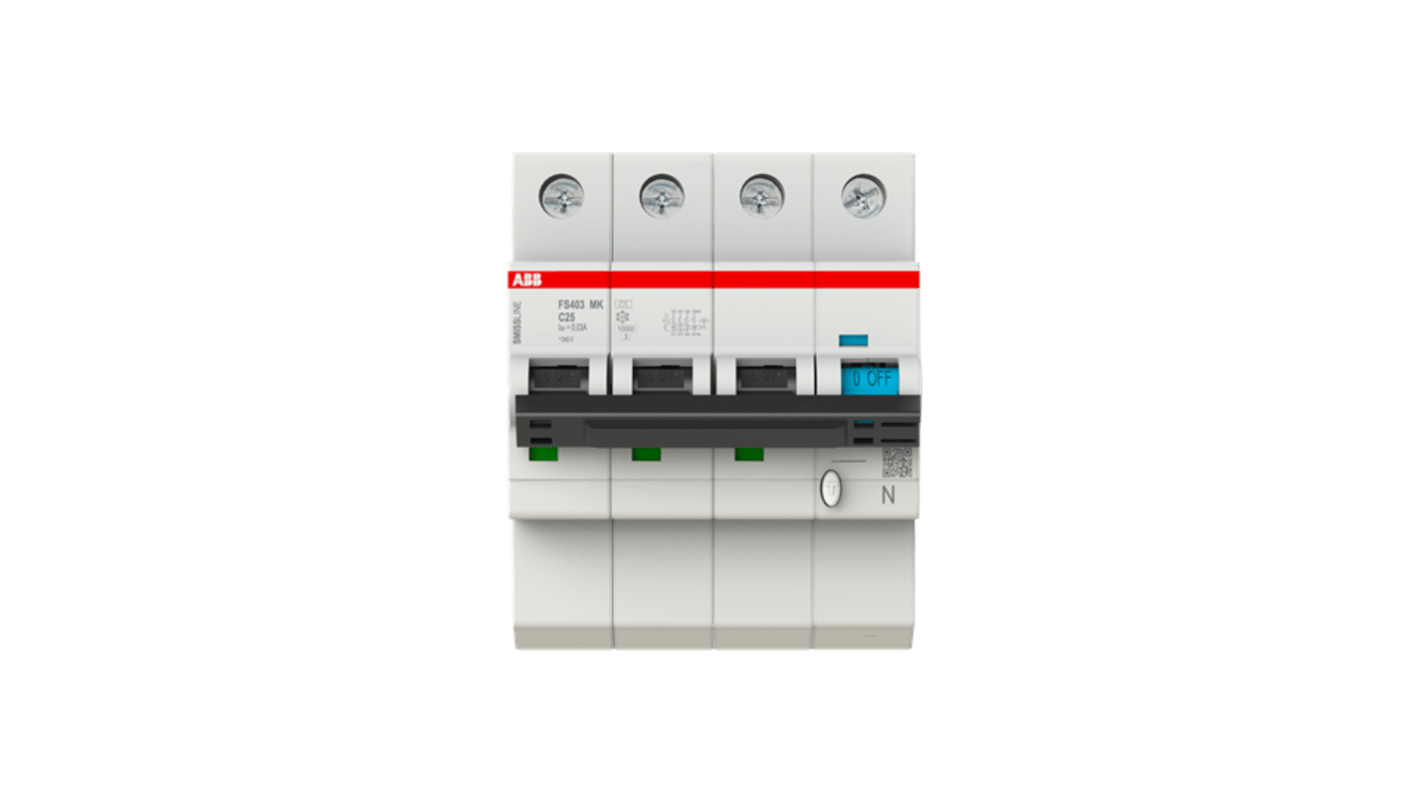 ABB RCCB, 25A, 4 Pole, 30mA, Type C, 415V ac