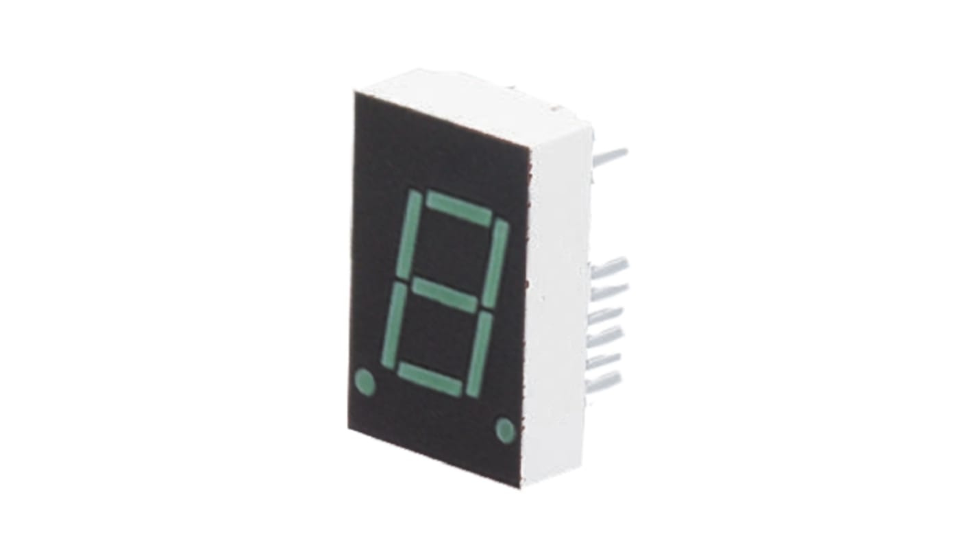 Display LED 7 segmentos de segmentos Broadcom de 1 caract., Verde, Vf= 2,6 V, Ánodo común, mont. pasante