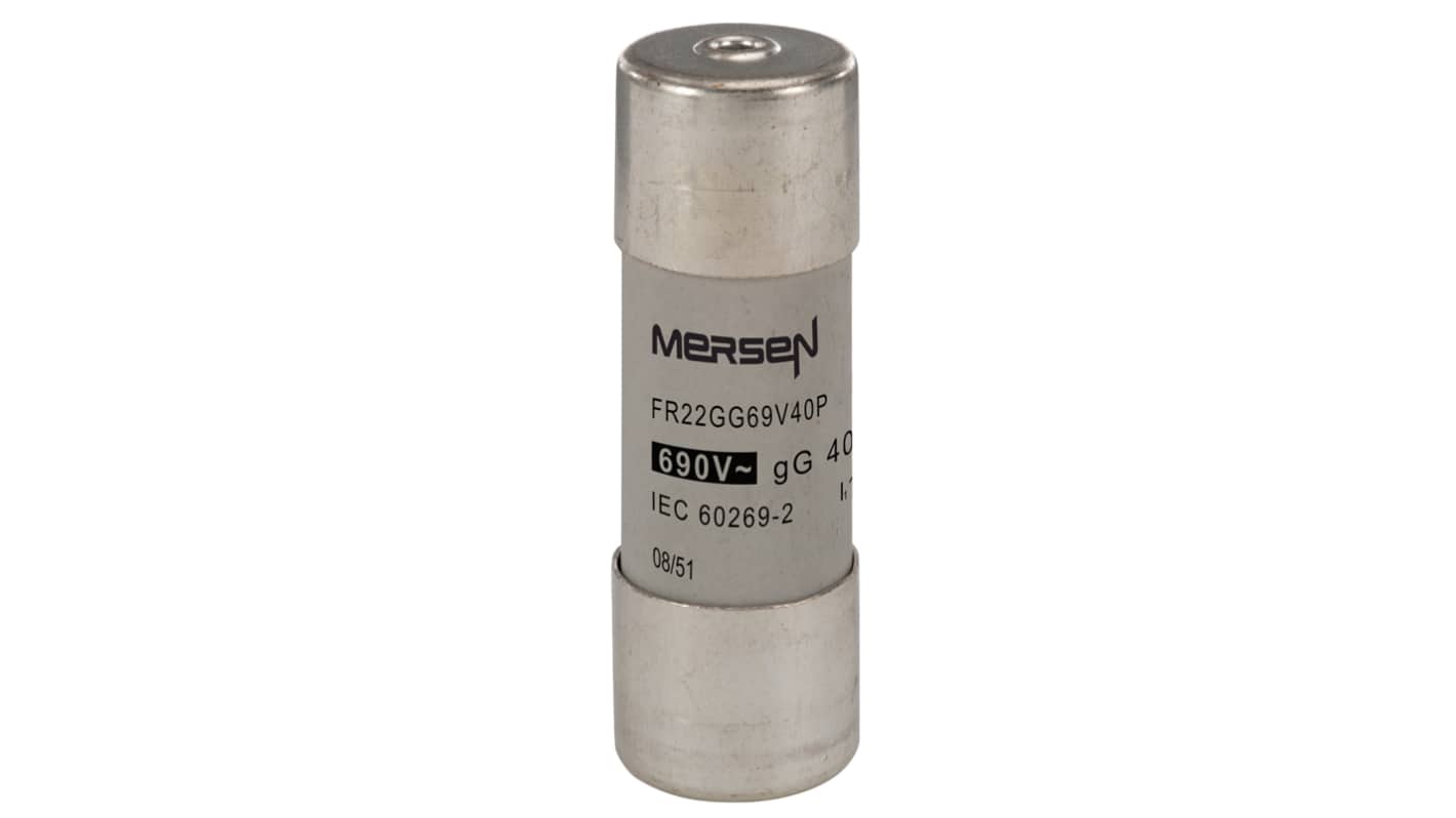 Mersen 40A Slow-Blow Ceramic Cartridge Fuse, 22.2 x 58mm