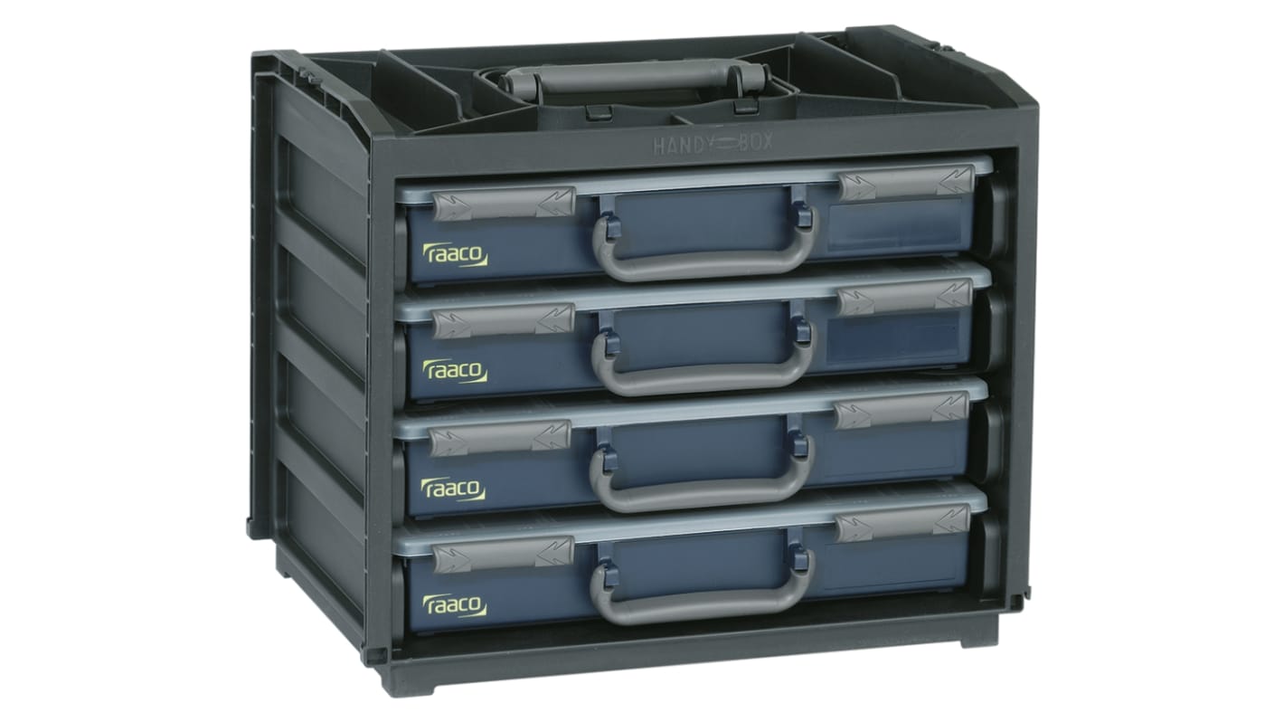 Raaco 64 Cell Black, Grey PC, PP, Adjustable Compartment Box, 310mm x 376mm x 265mm