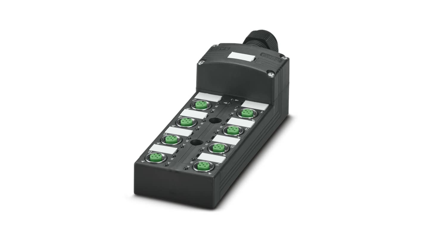 Phoenix Contact M12传感器分线盒, 8端口, 5线路, 24V 直流, 10m线长, IP65、IP67、IP69K, SACB-8/16-L-C SCO系列