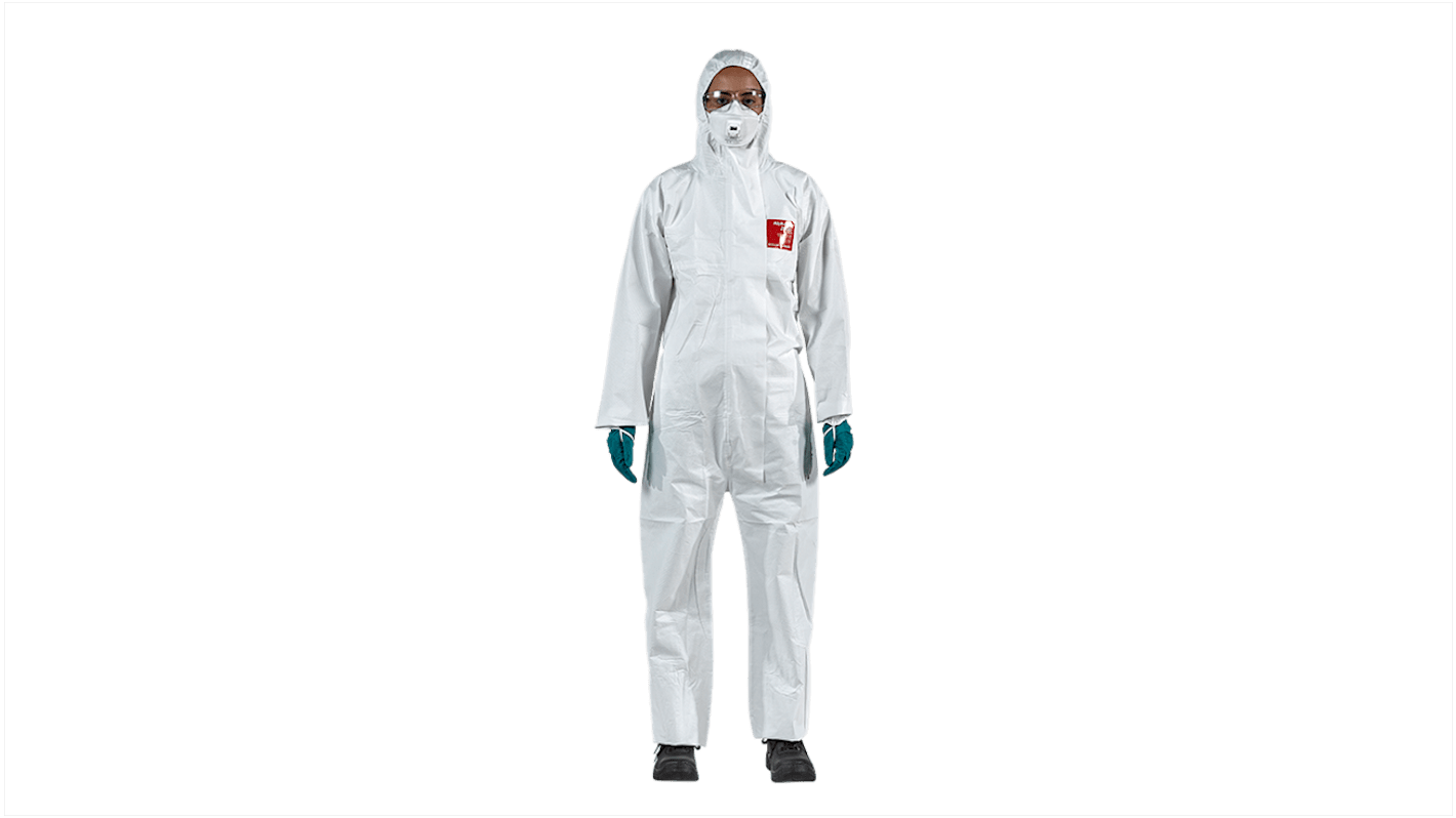 Ansell WH25T-00111-03 White Anti-Static Polypropylene Protective Hood, Resistant to Aerosols, Light Sprays, Liquids,