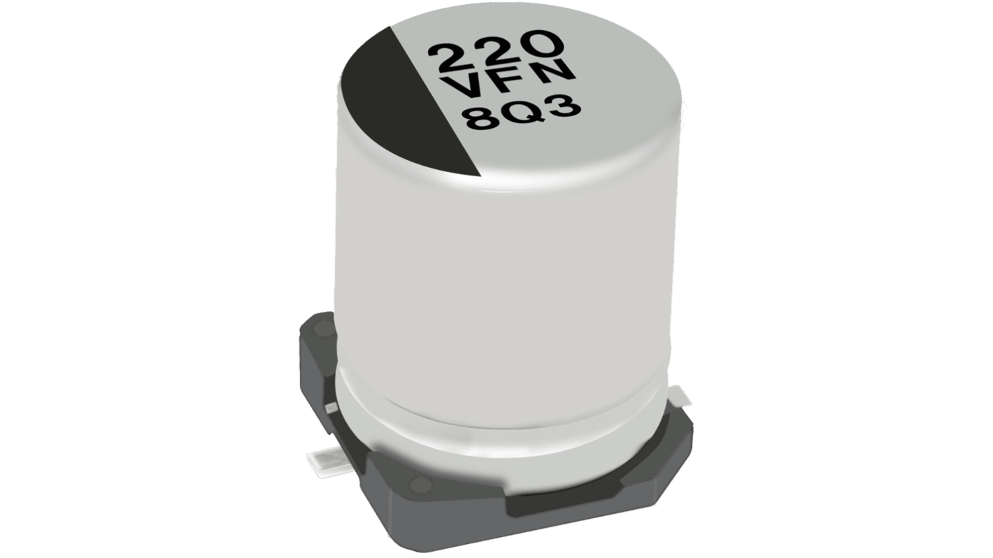 Condensatore Panasonic, serie FN, 100μF, 16V cc, ±20%, 105°C, SMD