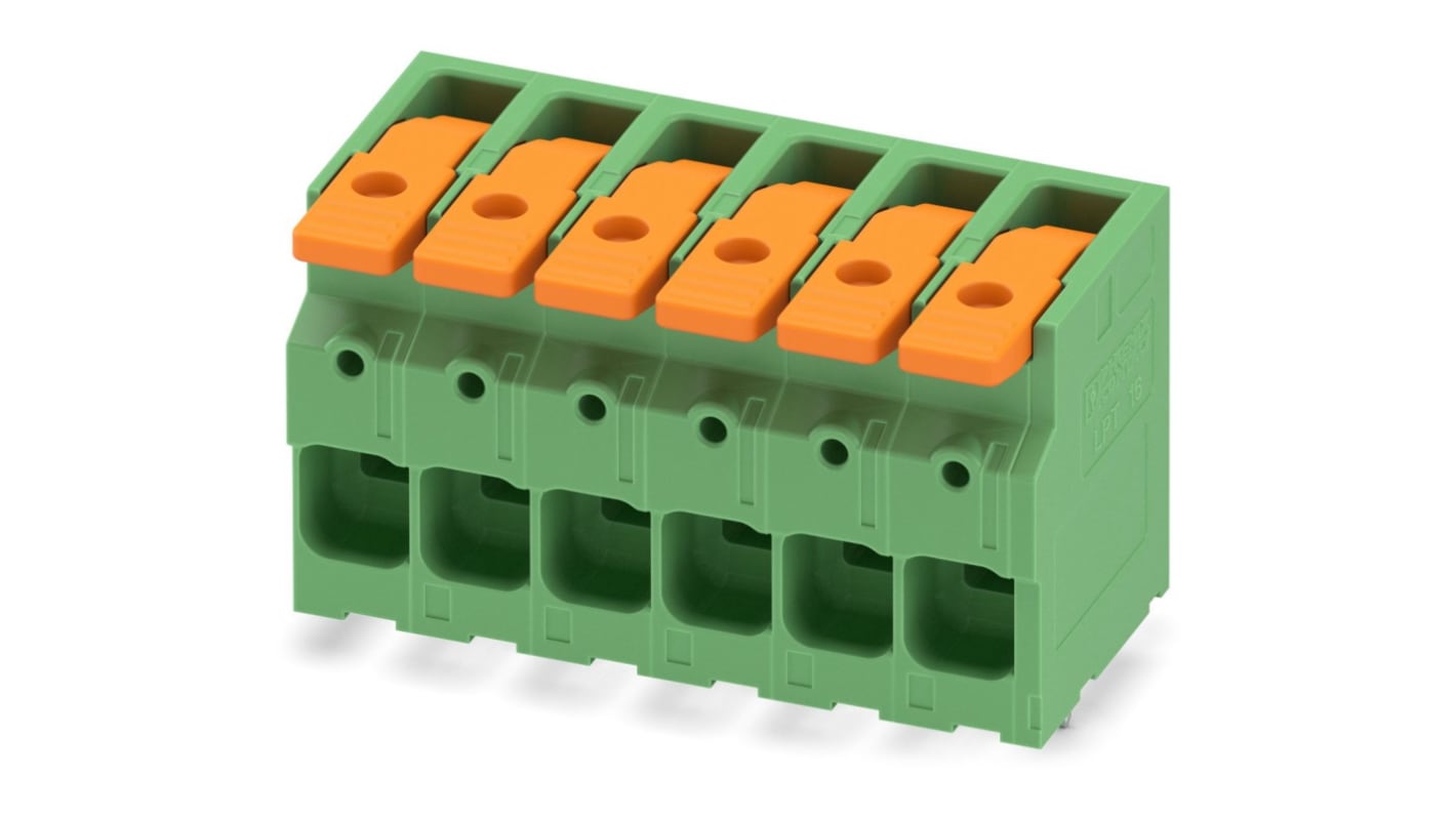 Phoenix Contact PCB Terminal Block, 6-Contact, 10mm Pitch, Through Hole Mount, 1-Row