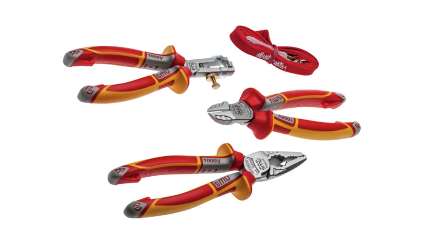 NWS NW784 3-Piece Combination Plier Set, Straight Tip, VDE/1000V, 140 mm Overall