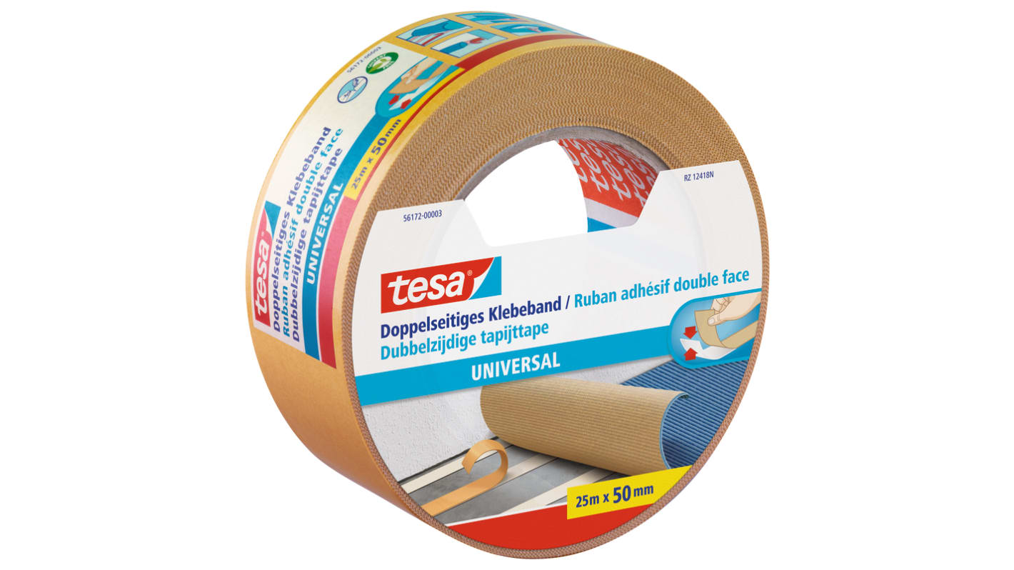 Tesa 56172 White Double Sided Adhesive Square, 0.185mm Thick, PP Backing, 50mm x 25m