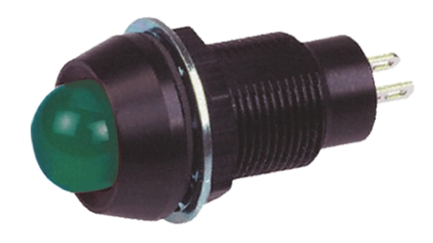 Marl Green Panel Mount Indicator, 12V dc, 12.7mm Mounting Hole Size, Solder Tab Termination, IP67